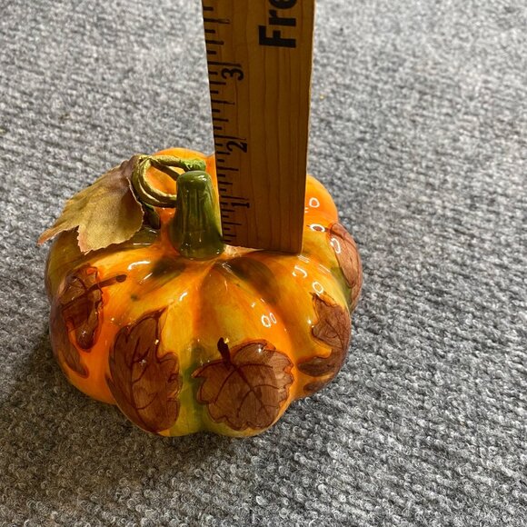 Halloween Hand-Painted Ceramic Pumpkin Decor Autumn Leaf Design Thanksgiving - Picture 9 of 9